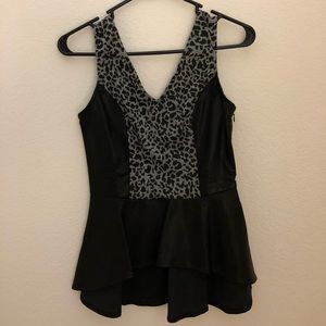 Black/Gray Animal Print, High Low Peplum Top